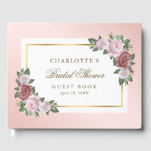 Elegant Pink Blush Gold Floral Bridal Shower Guest Book