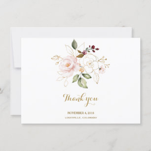 Elegant Pink Blush Gold Floral Wedding Thank You Card