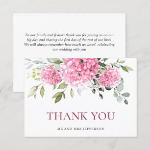 Elegant Pink Blush Hydrangea Eucalyptus Floral Thank You Card