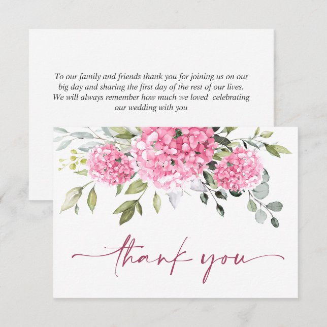 Elegant Pink Blush Hydrangea Eucalyptus Floral Thank You Card (Front/Back)