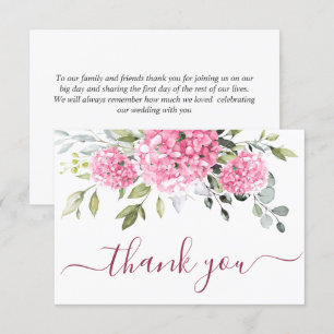 Elegant Pink Blush Hydrangea Eucalyptus Floral Thank You Card