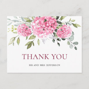Elegant Pink Blush Hydrangea Eucalyptus Thank You Postcard