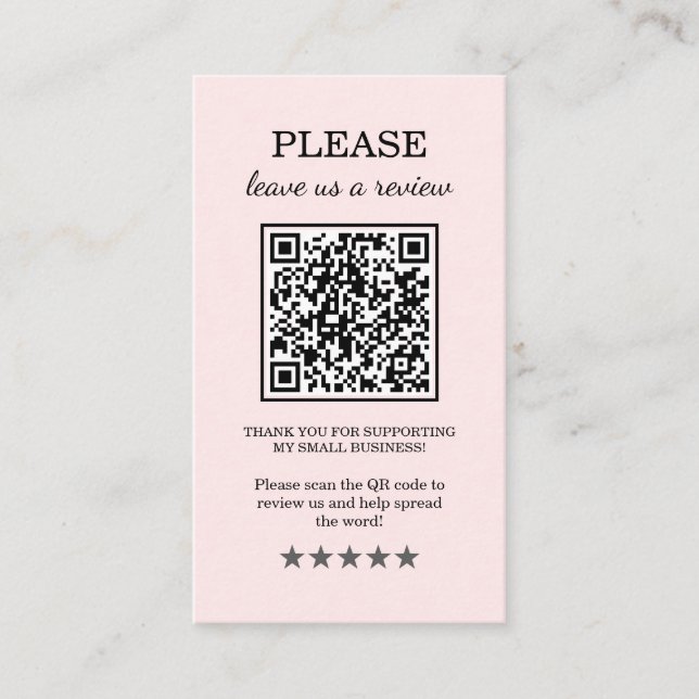 Elegant Pink Blush Leave A Review Business Card (Front)