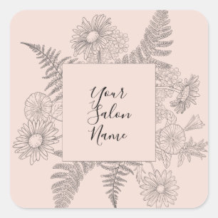 Elegant Pink Blush Line Drawn Flowers Floral Square Sticker