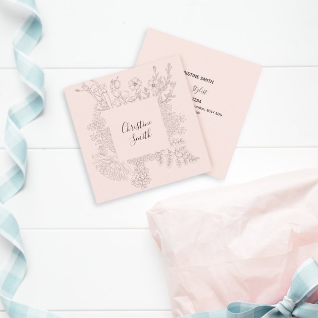 Elegant Pink Blush Minimalist Spring Floral  Squar Square Business Card (Creator Uploaded)