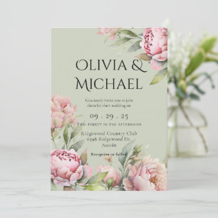 Elegant Pink Blush Peonies Floral Wedding Invitation