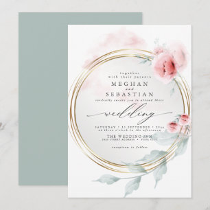 Elegant Pink Blush Peony Wedding  Invitation