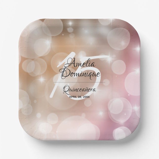 Elegant Pink Blush Quinceañera Paper Plate (Front)