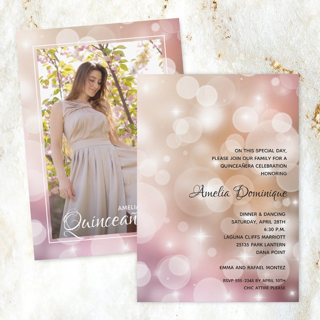 Elegant Pink Blush Quinceañera Photo Invitation (Creator Uploaded)