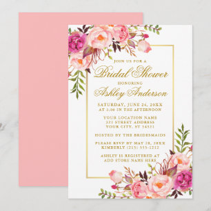 Elegant Pink Blush Roses Gold Bridal Shower Invitation