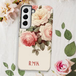 Elegant Pink & Blush Roses w/Monogram Samsung Galaxy Case<br><div class="desc">Elegant artistic watercolor style pink and blush roses on ecru background with text field for your name or monogram.</div>