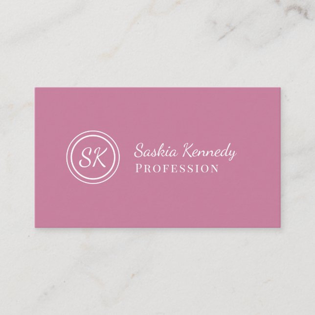 Elegant Pink Blush Script Professional Monogram Business Card (Front)