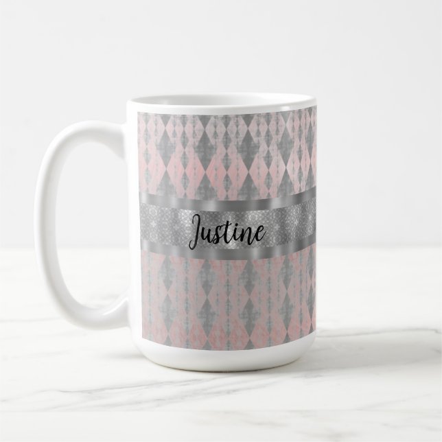 Elegant Pink Blush Silver Harlequin  Coffee Mug (Left)