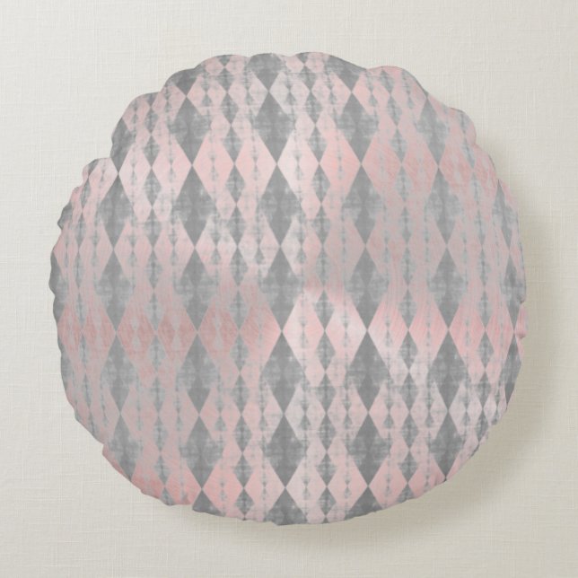 Elegant Pink Blush Silver Harlequin    Round Cushion (Front)