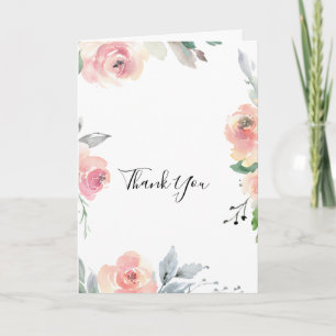 Elegant Pink Blush Vertical Folded Wedding  Thank You Card