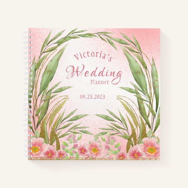 Elegant Pink Blush Watercolor Wedding Planner Notebook (Front)