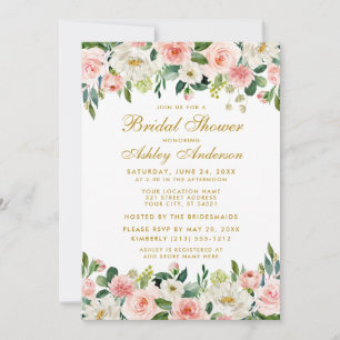Elegant Pink Blush White Floral Bridal Shower Invitation