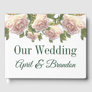 Elegant pink blush white roses guest book