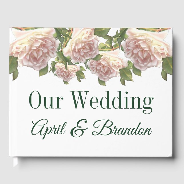 Elegant pink blush white roses guest book (Front)