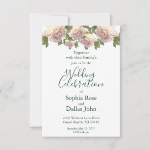 Elegant pink blush white roses invitation