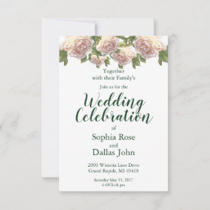Elegant pink blush white roses invitation