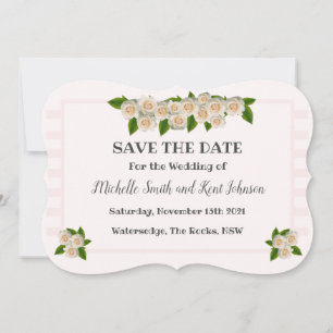 Elegant Pink Blush White Roses Save The Date