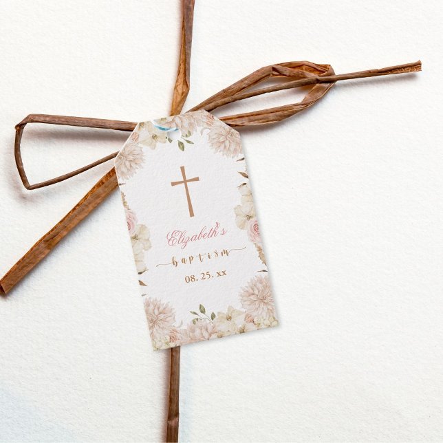 Elegant Pink Boho Floral Baptism Gift Tag (Creator Uploaded)