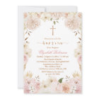 Elegant Pink Boho Floral Baptism Invitation