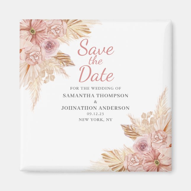 Elegant Pink Boho Floral Botanical Save The Date  Magnet (Front)