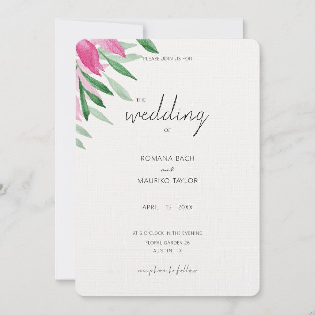 Elegant Pink Boho Floral Watercolor Art Invitation (Front)