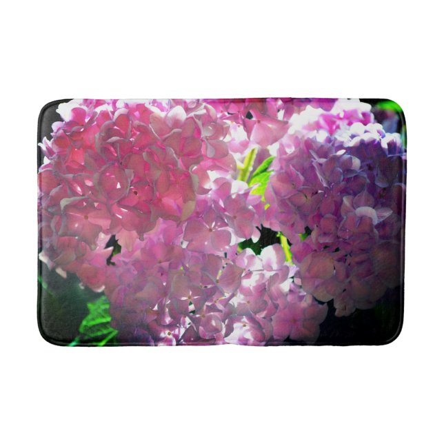 Elegant pink boho florals flowers hydrangeas bath mat (Front)