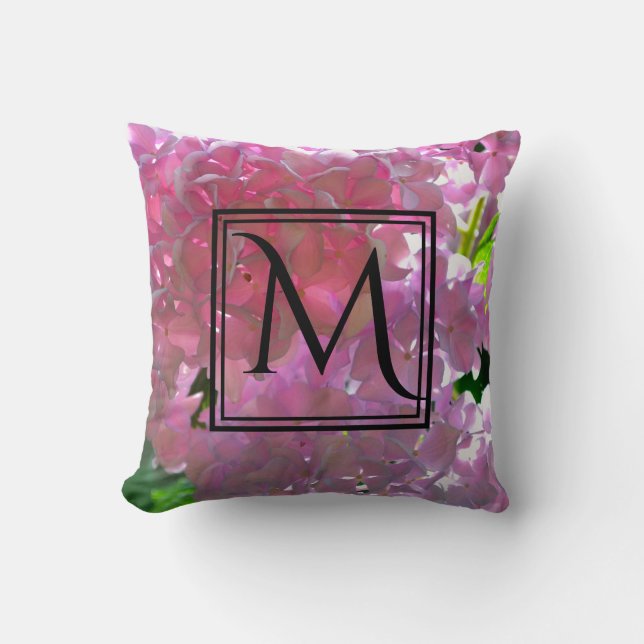 Elegant pink boho florals flowers hydrangeas cushion (Front)