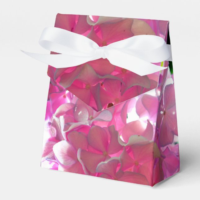 Elegant pink boho florals flowers hydrangeas favour box (Front Side)