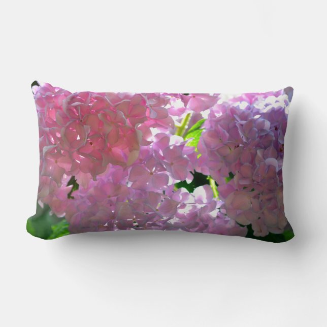 Elegant pink boho florals flowers hydrangeas lumbar cushion (Front)