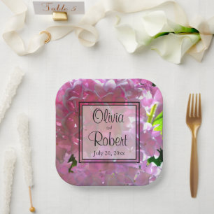 Elegant pink boho florals flowers hydrangeas paper plate
