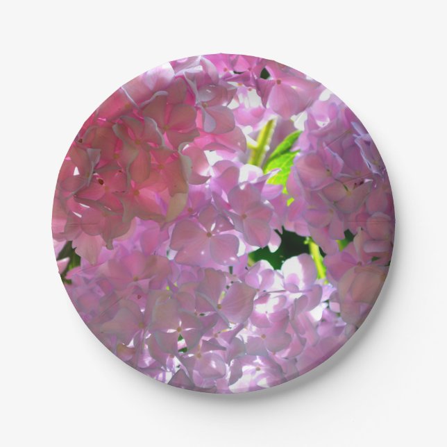 Elegant pink boho florals flowers hydrangeas paper plate (Front)