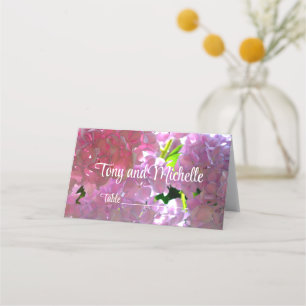 Elegant pink boho florals flowers hydrangeas place card
