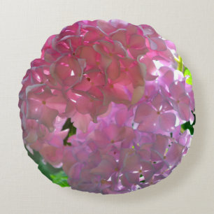 Elegant pink boho florals flowers hydrangeas round cushion