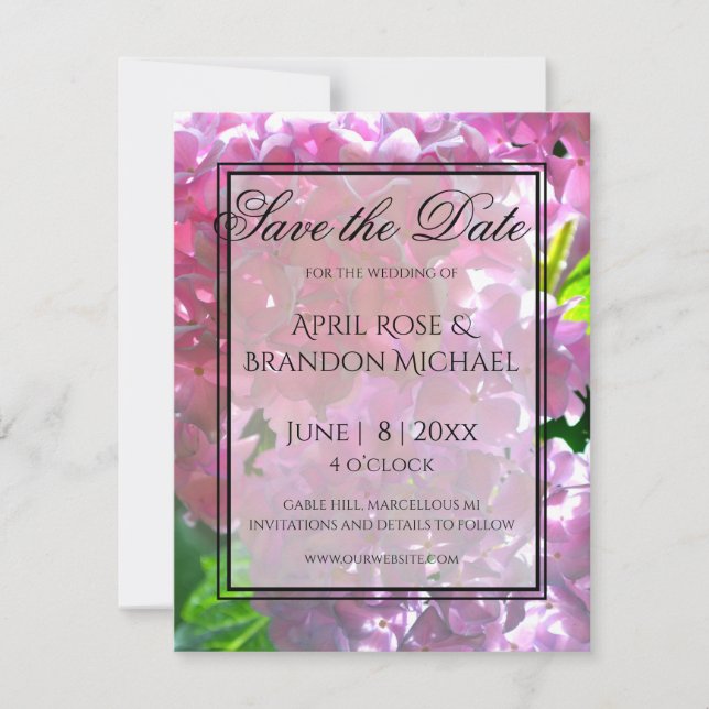 Elegant pink boho florals flowers hydrangeas save the date (Front)
