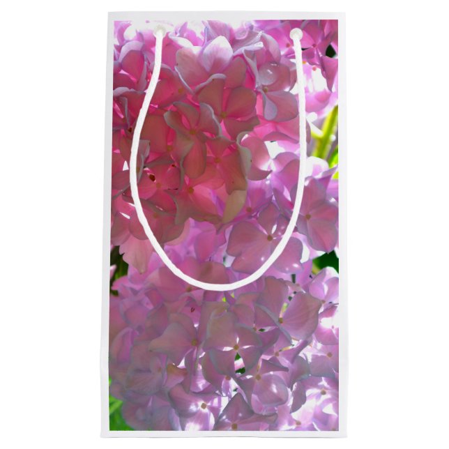 Elegant pink boho florals flowers hydrangeas small gift bag (Front)