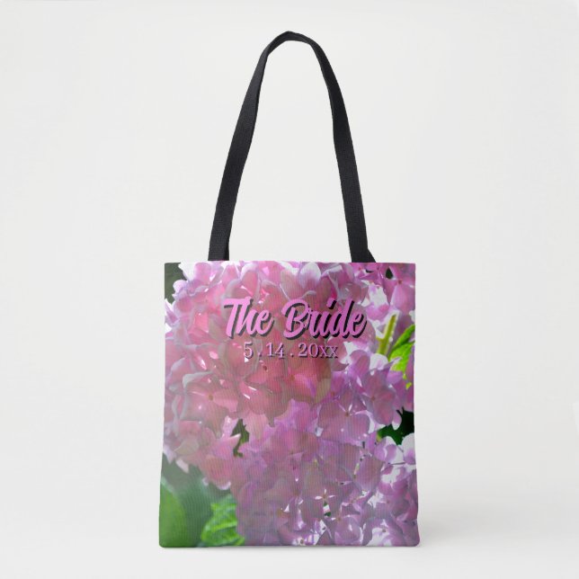 Elegant pink boho florals flowers hydrangeas tote bag (Front)