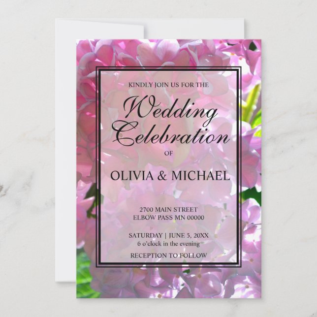 Elegant pink boho florals hydrangeas Wedding Invitation (Front)