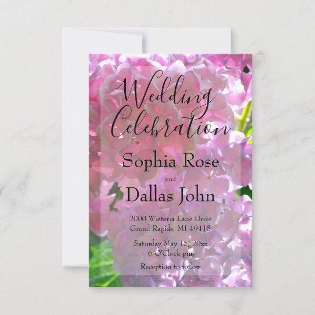 Elegant pink boho florals hydrangeas Wedding Invitation (Front)