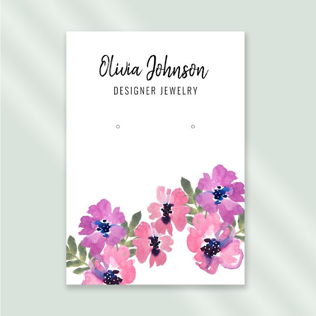 Elegant Pink Boho Flowers Jewellery Earring Displa Business Card (Stylishly Personalize with Your Custom Name. Add Optional Text.)
