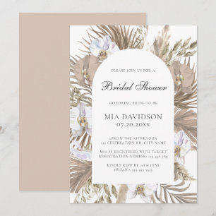 Elegant Pink Boho Pampas Floral Arch Bridal Shower Invitation