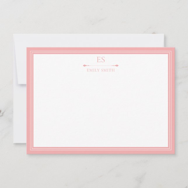Elegant Pink Border Monogram Card (Front)