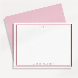 Elegant Pink Border Monogram Stationery Note Card