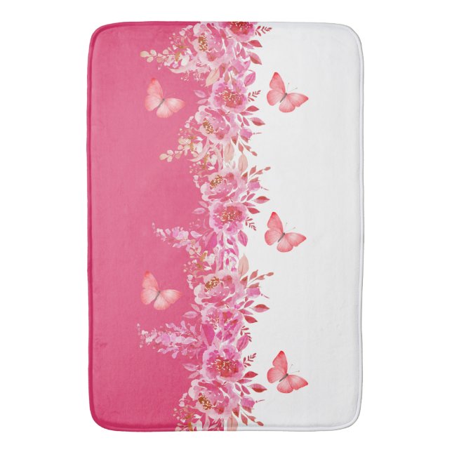 Elegant Pink Botanical Bath Mat  (Front Vertical)