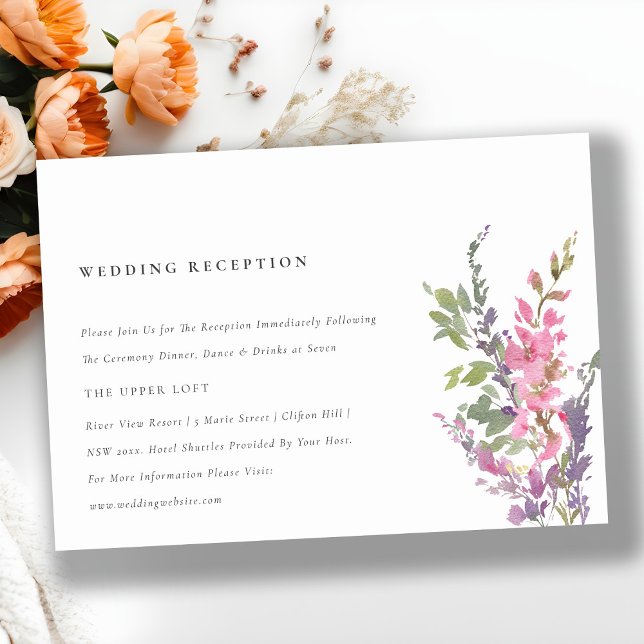 Elegant Pink Botanical Floral Wedding Reception Enclosure Card (Creator Uploaded)