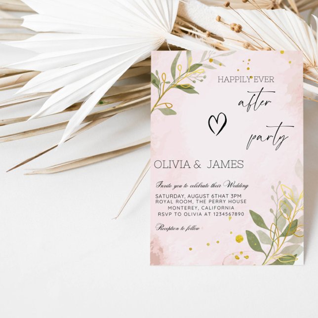 Elegant Pink Botanical"Happily Ever After" Wedding Invitation (Creator Uploaded)